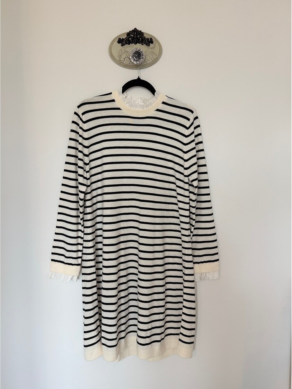 NWT LOFT Striped Ruffle Trim Sweater Dress - Large